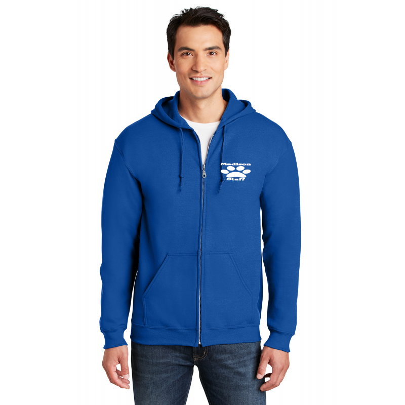 MADISON Over heart Embr. White Logo (Royal Jacket); Blue Logo (Sport Gray Jacket),   Heavy Blend™ Full-Zip Hooded Sweatshirt. 18600