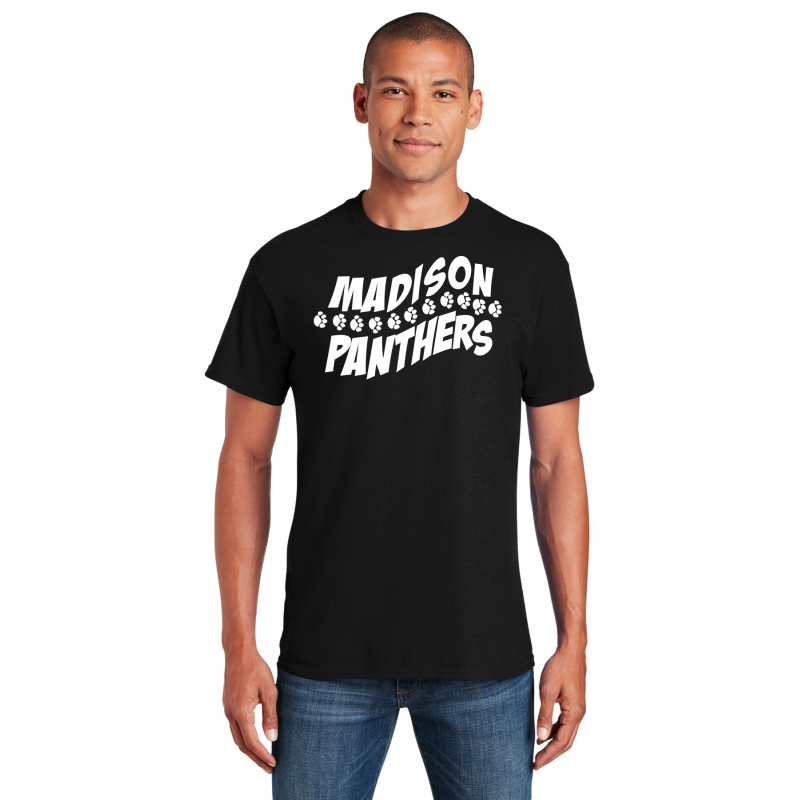 P4J, Black, MADISON Full Front Logo. White Logo,    5000 Gildan® - Heavy Cotton™ 100% Cotton T-Shirt