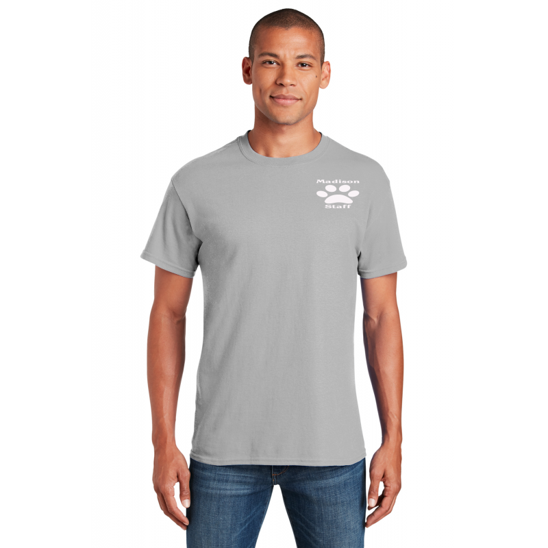 MADISON Over heart print. White Logo,    5000 Gildan® - Heavy Cotton™ 100% Cotton T-Shirt