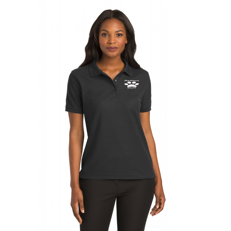 L500  Port Authority® Ladies Silk Touch™ Polo; WHITE/ROYAL  EMBR ON BLACK,