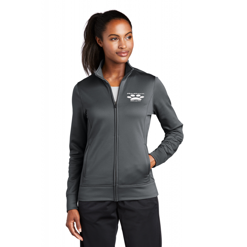 LST241  Sport-Tek® Ladies Sport-Wick® Fleece Full-Zip Jacket, WHITE EMBR LOGO