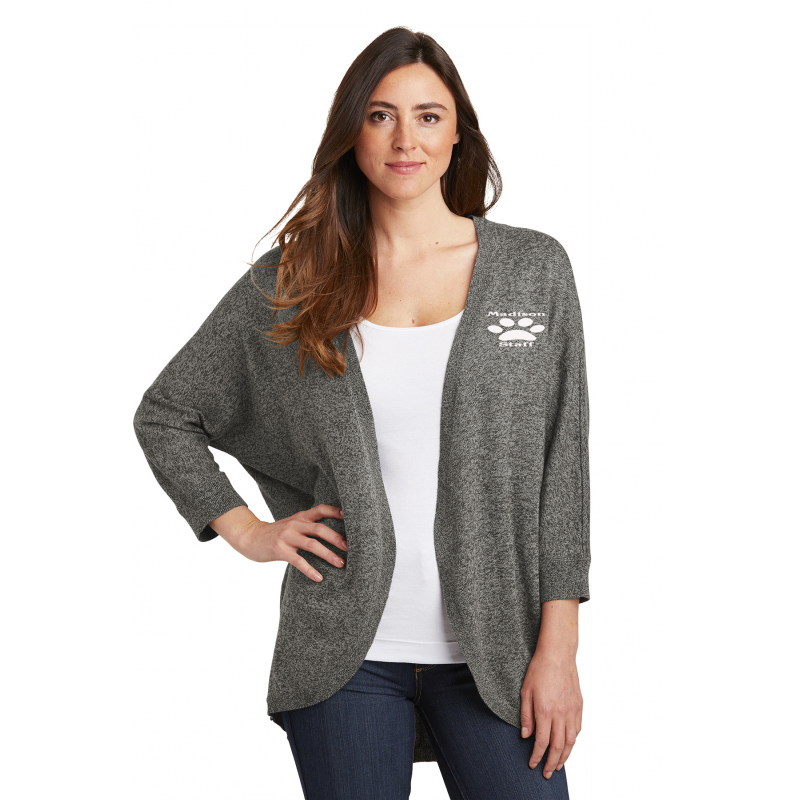 LSW416  Port Authority ® Ladies Marled Cocoon Sweater; WHITE EMBR LOGO