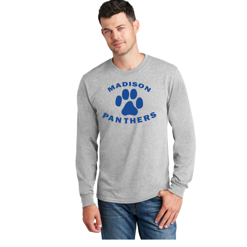   PC54LS Port & Company® Long Sleeve Core Cotton Tee; ROYAL BLUE PRINT PANTHERS