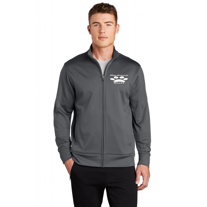 ST241  Sport-Tek® Sport-Wick® Fleece Full-Zip Jacket, WHITE EMBR LOGO